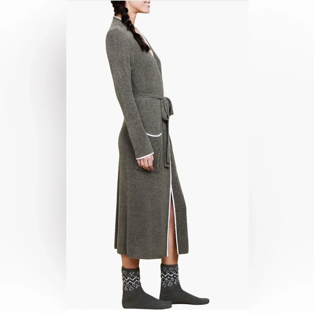 Barefoot Dreams Cozy Chic Lite Ribbed Robe in Olive Branch-Pearl Size S/M NWT - Picture 4 of 6